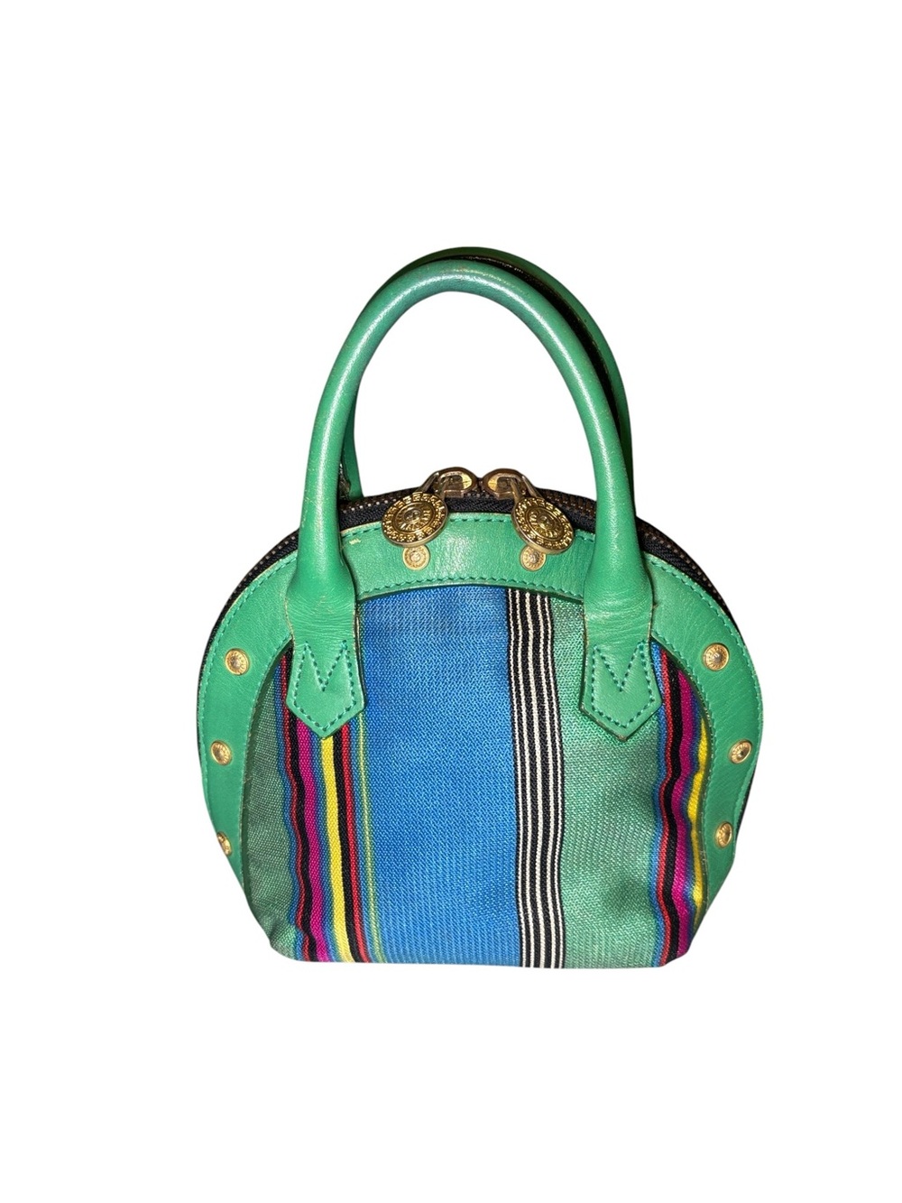 Gianni Versace Sunburst Multi-Color Striped Canvas Mini Bowler Bag - Picture 1 of 16
